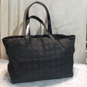 Chanel Jacquard Black CC logo Travel line MM